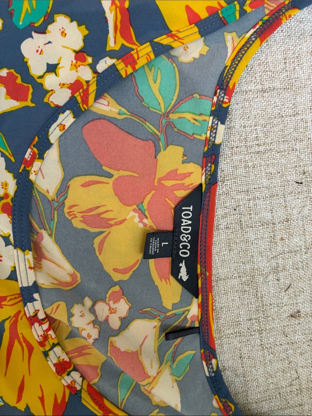 Toad&Co Blue Floral Sleeveless Tie-Waist Romper - Picture 2 of 4